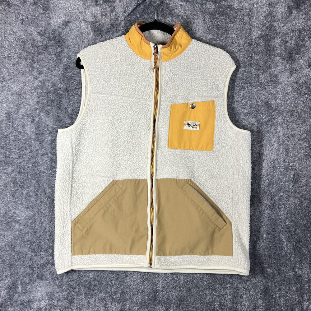 Howler Bros Vest Mens Medium White Sherpa Fleece Full Zip Outdoor Pockets